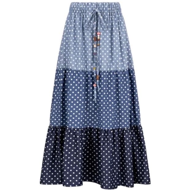 샵페어리 데님 롱 도트 스커트 치마 아일릿 원희 착용