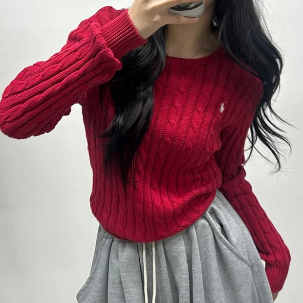 폴로 랄프로렌 딮버건디 케이블 크루넥 니트(XL)