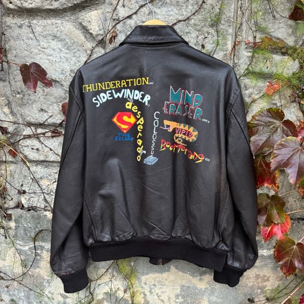 미군 a-2 시니어코드 양가죽 핸드프린팅 레더 가죽 자켓