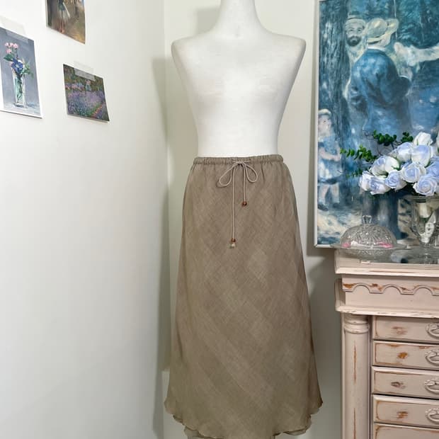 beige check mood bow flare skirt(size-L)