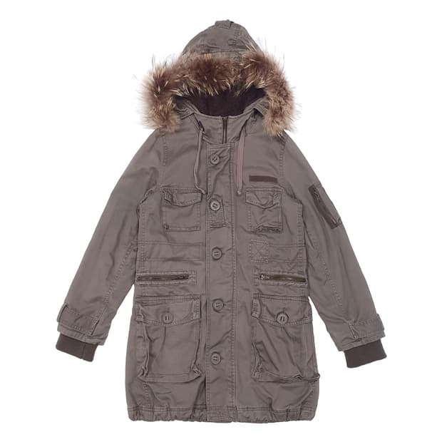 타누키 퍼 누빔 야상 점퍼 카키 브라운