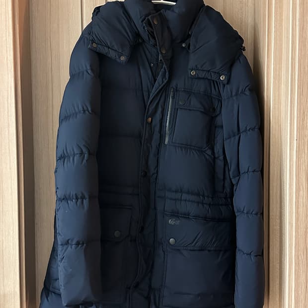 라코스테 네이비 구스다운 하프 롱패딩 100