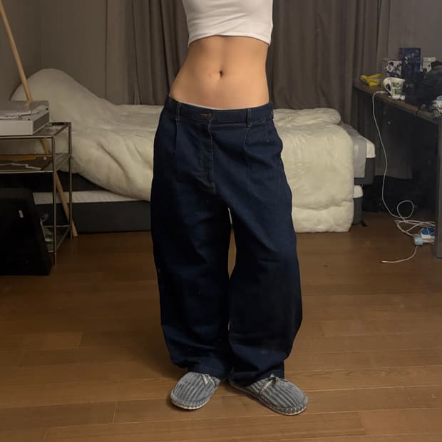 핏 진짜 이쁨 생지 데님 팬츠 와이드 벌룬핏
