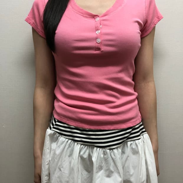 빈티지 핑크 버튼 티셔츠