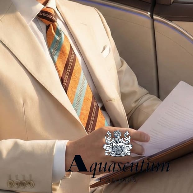 아쿠아스큐텀 실크 오렌지 스트라이프 넥타이 9cm A+등급 A19288
