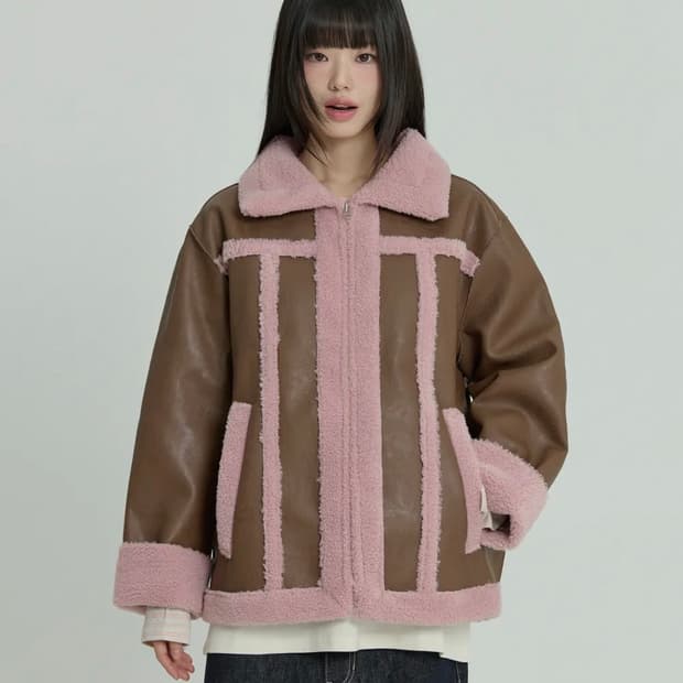 와이케이 아티피셜 레더 무스탕 브라운 2 남녀공용(택제거한 새상품)