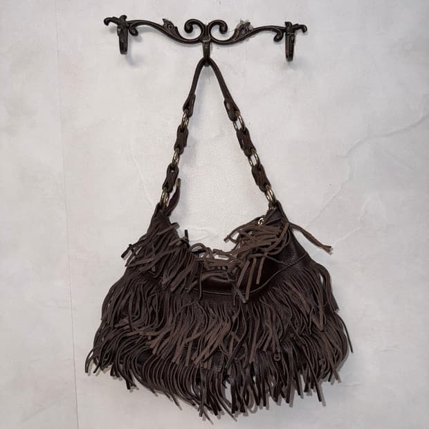 Dark brown western fringe shoulder bag