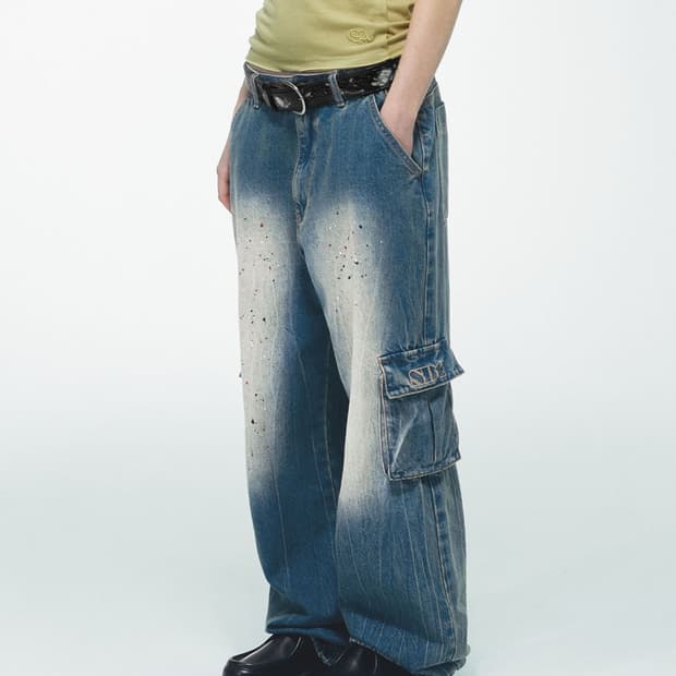 [S] 스컬프터 데님 와이드 카고 팬츠