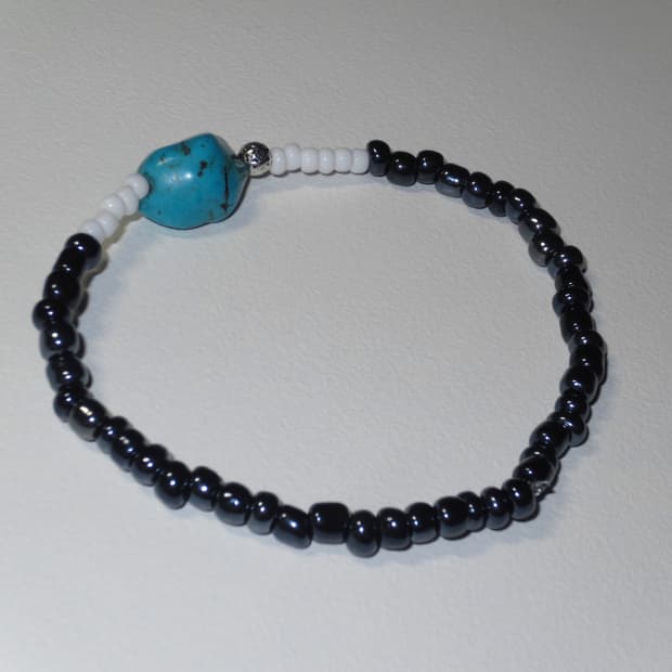 handmade 터키석 화이트 비즈 팔찌