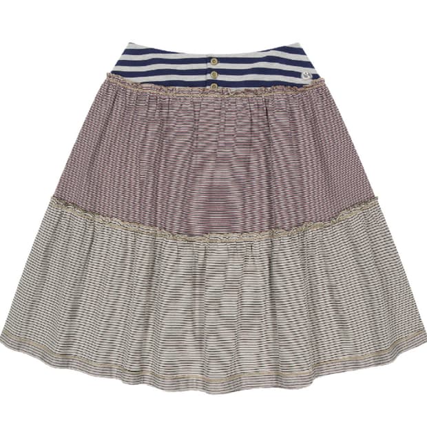 코이세이오 컬러드 스트라이프 미디 스커트 그레이 베이지