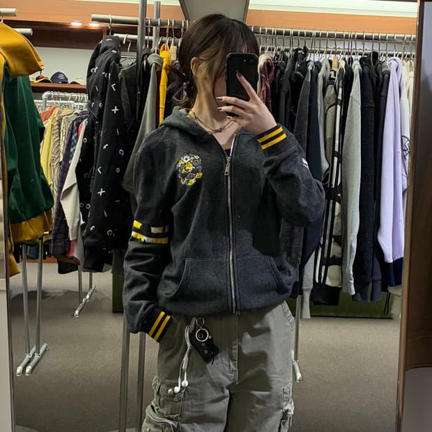 2XL)Hydrogen 빈티지 자수 플리스 후드집업