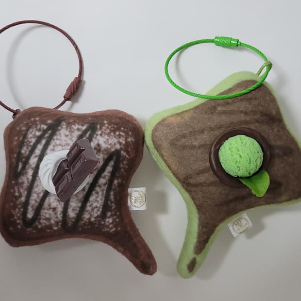 핫케이크 가오리 인형 키링 녹차, 초코 가방고리 핸드메이드 솜인형