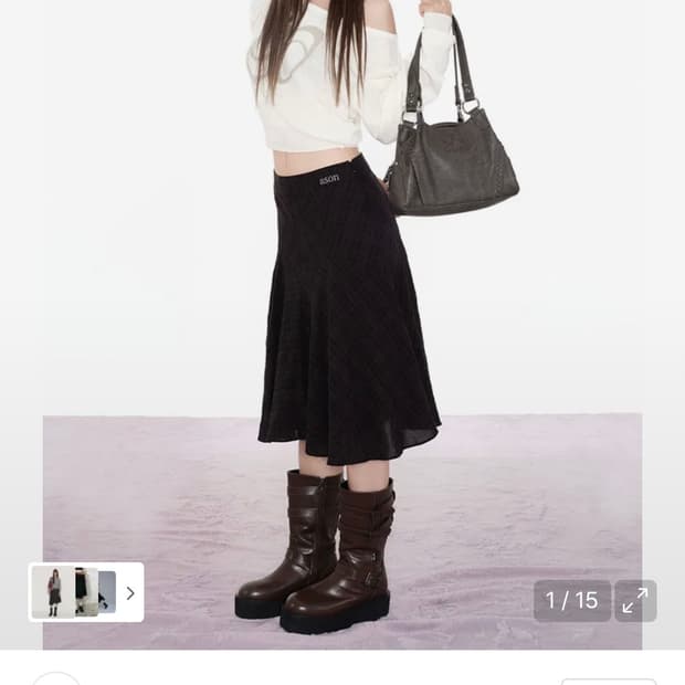 애즈온 런던 체크 미디 스커트 블랙