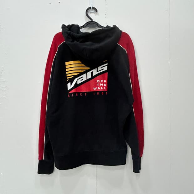 반스 VANS 블랙레드 오버핏 후드집업 남녀공용 S