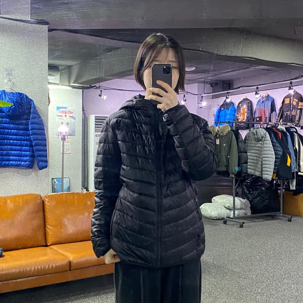 빈티지 블랙 후디 경량패딩 B3453
