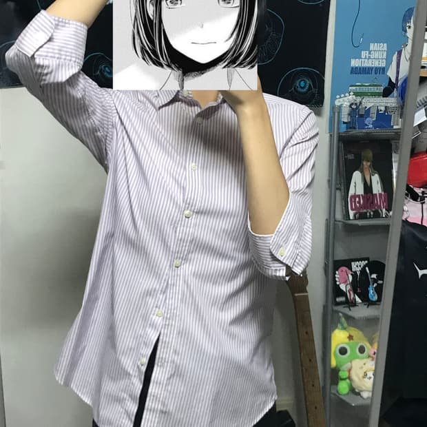 빈티지 연보라 스트라이프 7부 셔츠