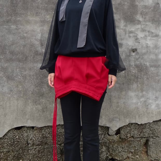 Chiffon puff sleeve top / black