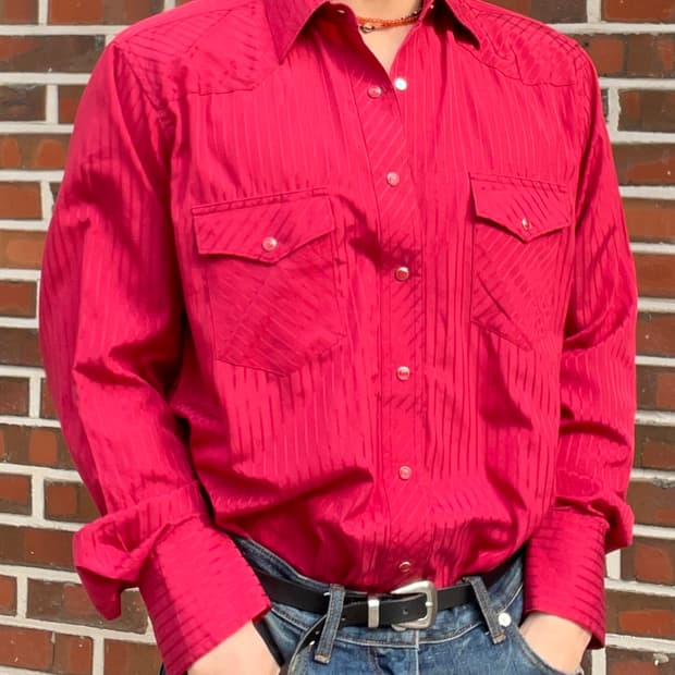 랭글러 실크 스트라이프 레드 웨스턴 셔츠