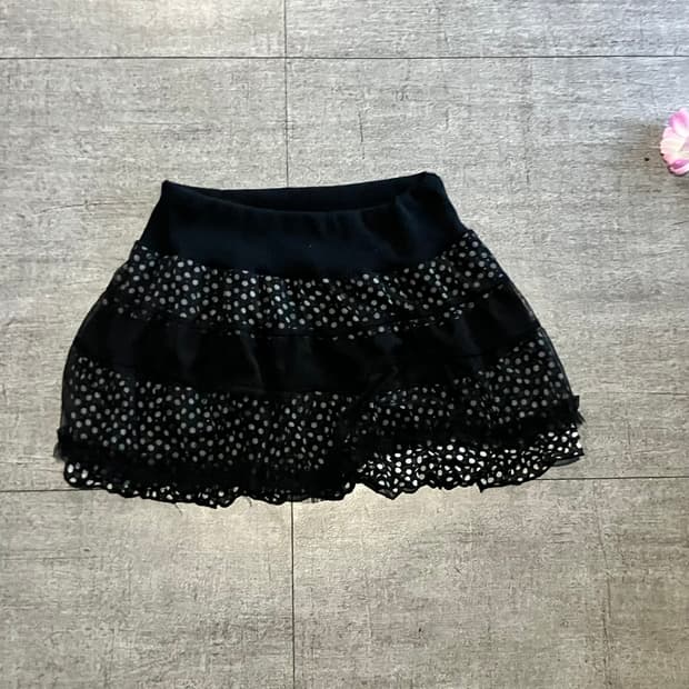 일본빈티지 Lazydaisy 달천깔페어리 라떼갸루 레이어드 도트스커트