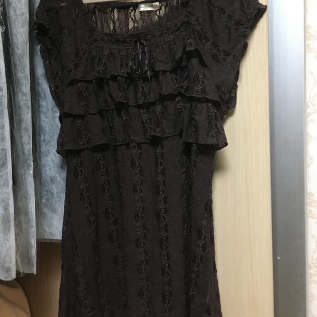 딥 브라운 레이스 반팔 원피스 