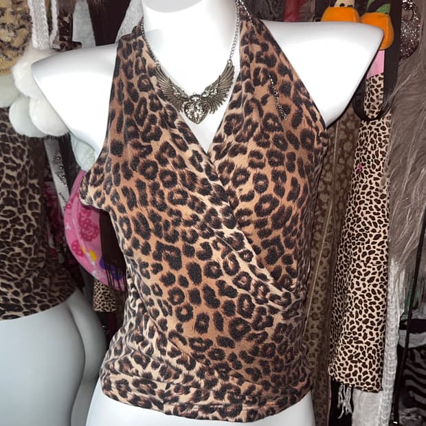 y2k 오네갸루 레오파드 홀터탑