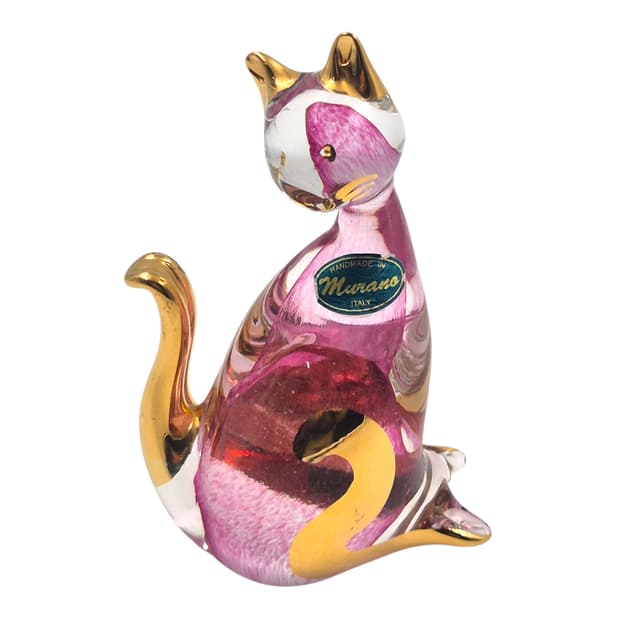 70s 이탈리아 무라노 컬러 22k 유리 고양이