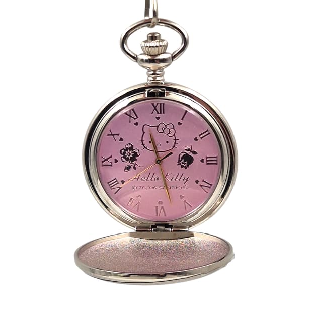 06s 헬로키티 핑크 실버 글리터 회중 시계