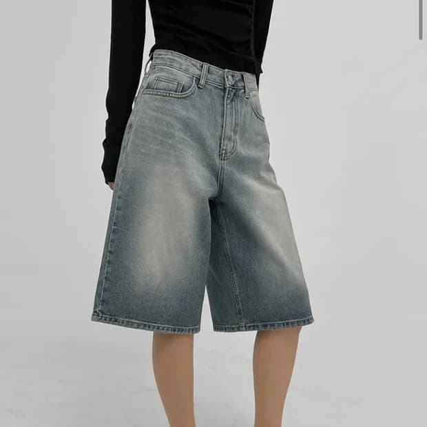 블랙업 보이시 워싱 버뮤다 데님팬츠 라이트블루 L