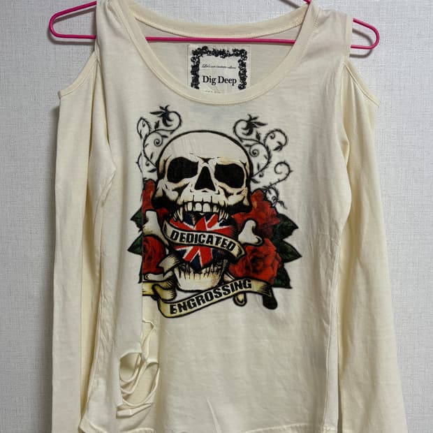 dig deep 디그딥 펑크 스컬 오프숄더 데미지 롱슬리브