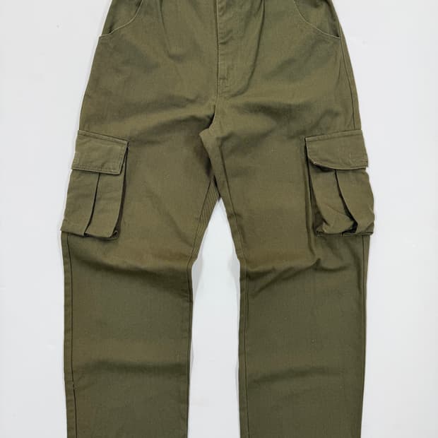 올리브 카키 코튼 카고 팬츠