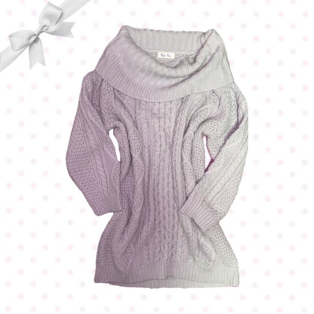 라벤더 연보라 오프숄더 케이블 니트 원피스 상의