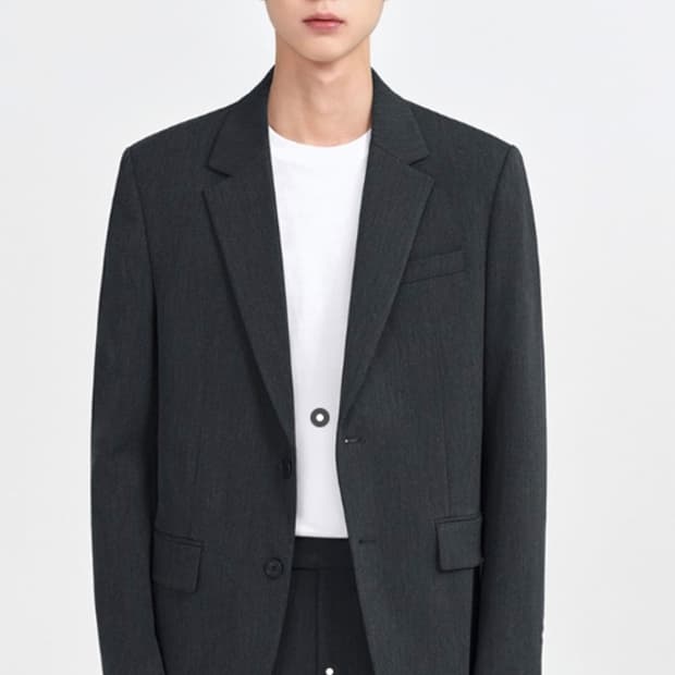 (L) 무신사 스탠다드 릴렉스드 베이식 블레이저 차콜 그레이