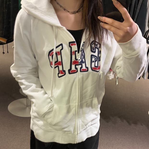 XL)GAP 빈티지 성조기 빅로고 화이트 후드집업(이염)