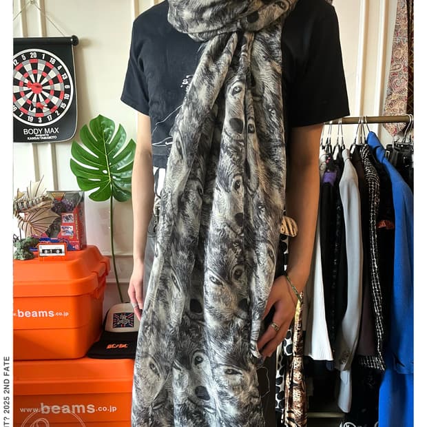 Vintage Gray Wolf Pattern Long Scarf