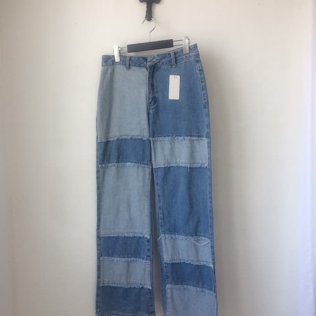 Patch work denim pants