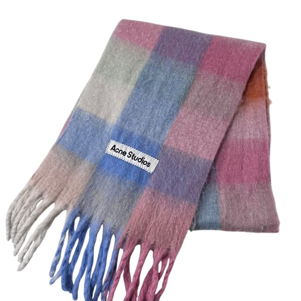 정품 아크네 스튜디오 모헤어 체크 핑크 라이트 블루 머플러