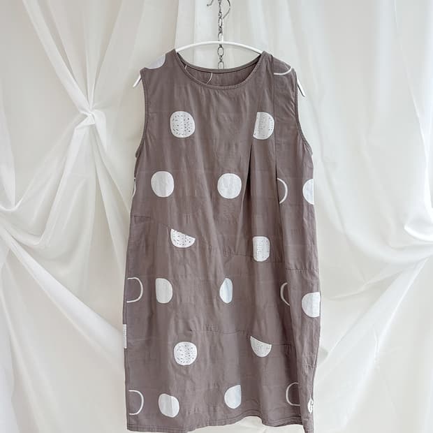 anon beige polka dot tuck dress
