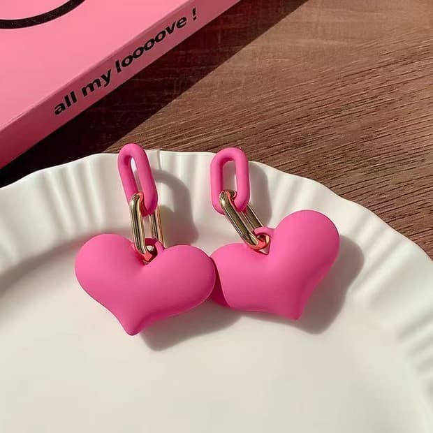 하트 핑크 드롭 귀걸이