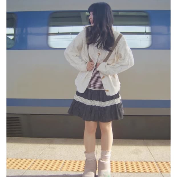 치치타 Flared Cancan 생지 데님 레이스 캉캉 스커트