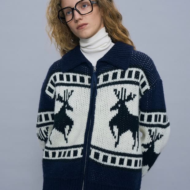 파르티멘토 우먼 코위찬 니트 집업 가디건 네이비 