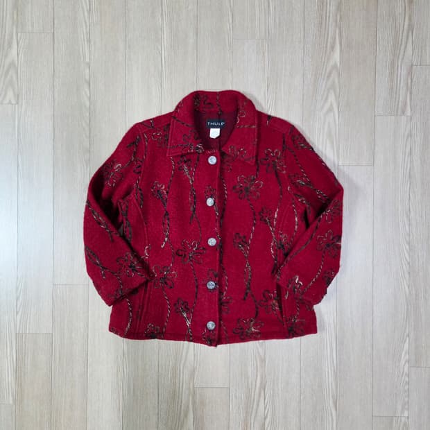 THULE 레드 플라워 패턴 울 재킷