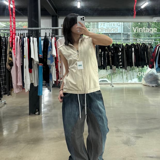 푸부 베이지 조끼 집업