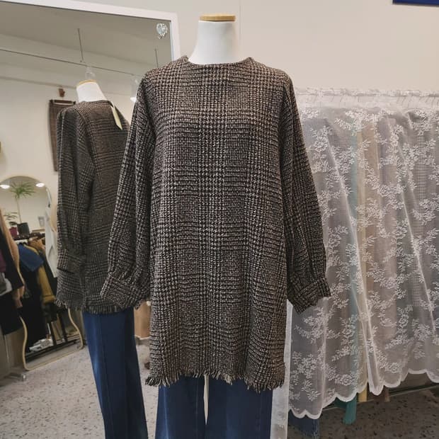 잔체크 프린지 미니원피스