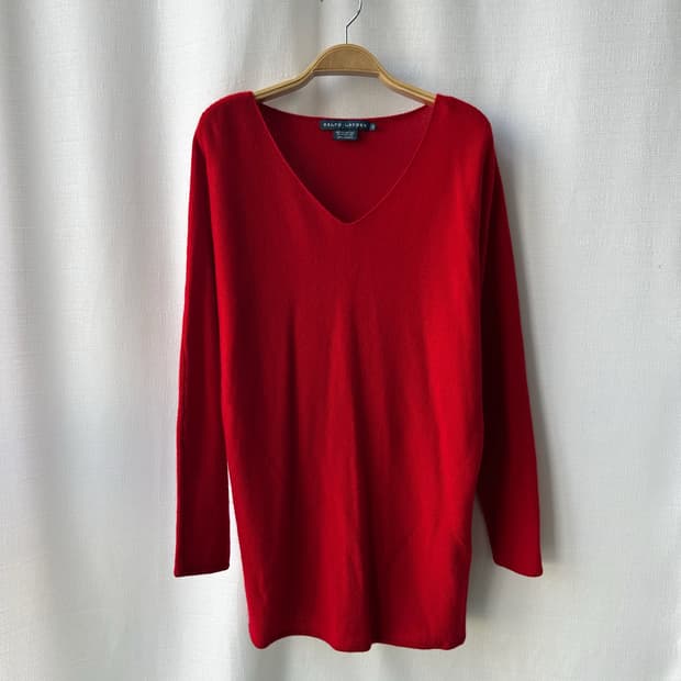 랄프로렌 100% 캐시미어 브이넥 니트 스웨터 레드 S