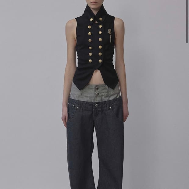 Beaded Layered Denim Pants Nonfade Gray