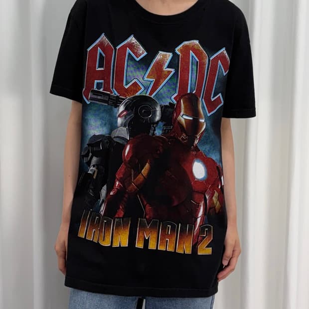 [M]HOT ROCK 빈티지 AC/DC 아이언맨 프린팅 티셔츠