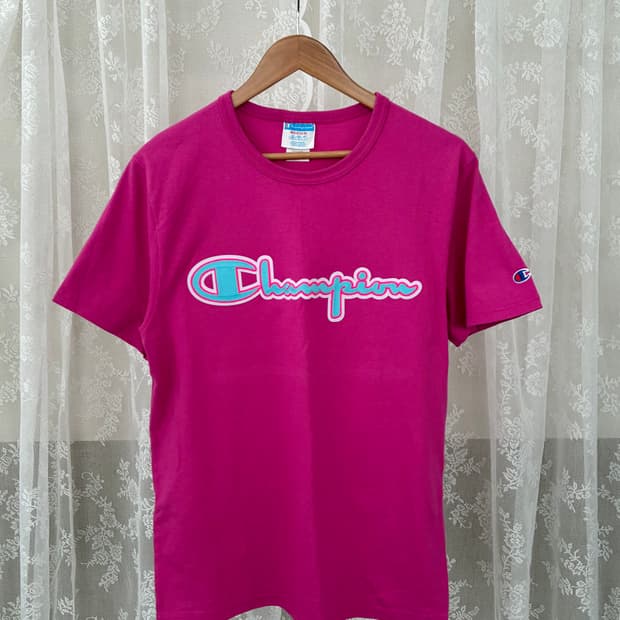 M) 챔피온 빈티지 빅로고 반팔 티셔츠 핑크