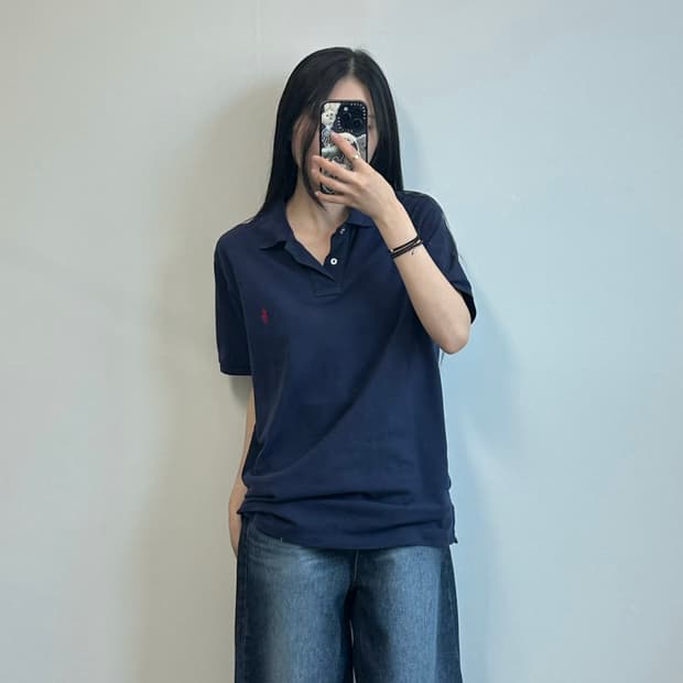 폴로 랄프로렌 자수로고 네이비 피케 반팔 카라 티셔츠