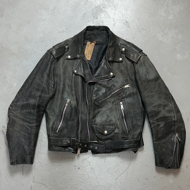 80's 디스 레더 자켓 빈티지 라이더 자켓