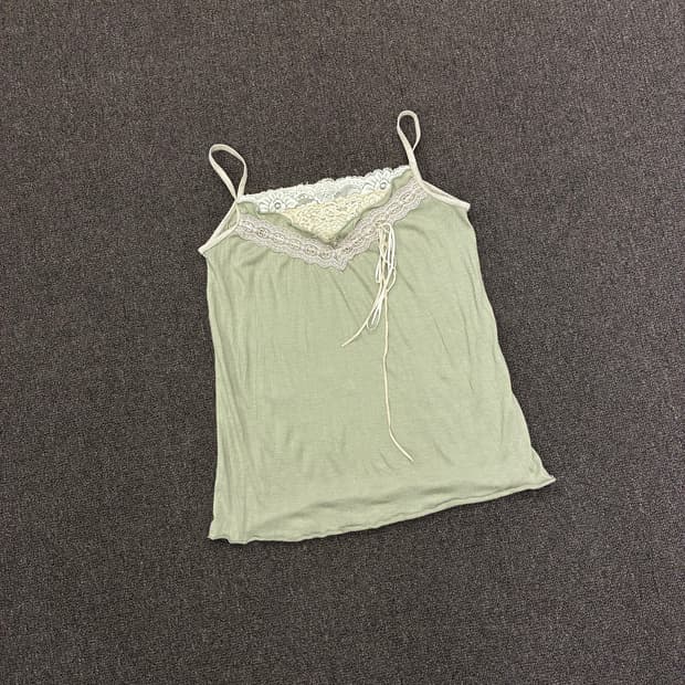 M)Weaver 빈티지 여성 레이스 디테일 민트 나시